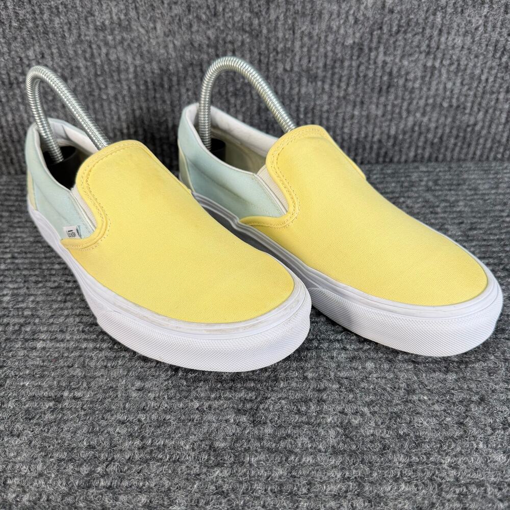 Vans Classic Slip-On Yellow Blue Canvas Shoes Men 6 Women 7.5